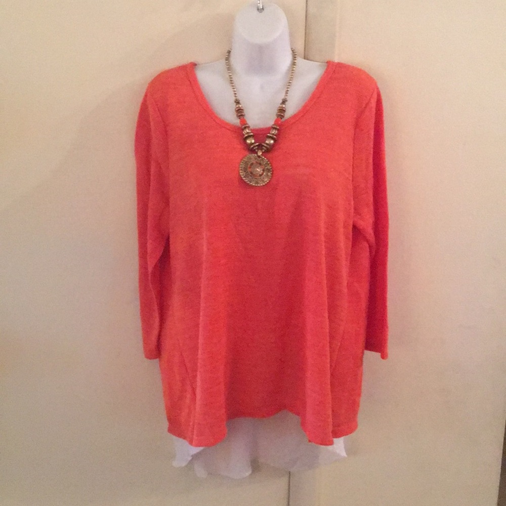 🎉PRICE DROP Orange/Sheer White High/Lo Sweater 🛍
